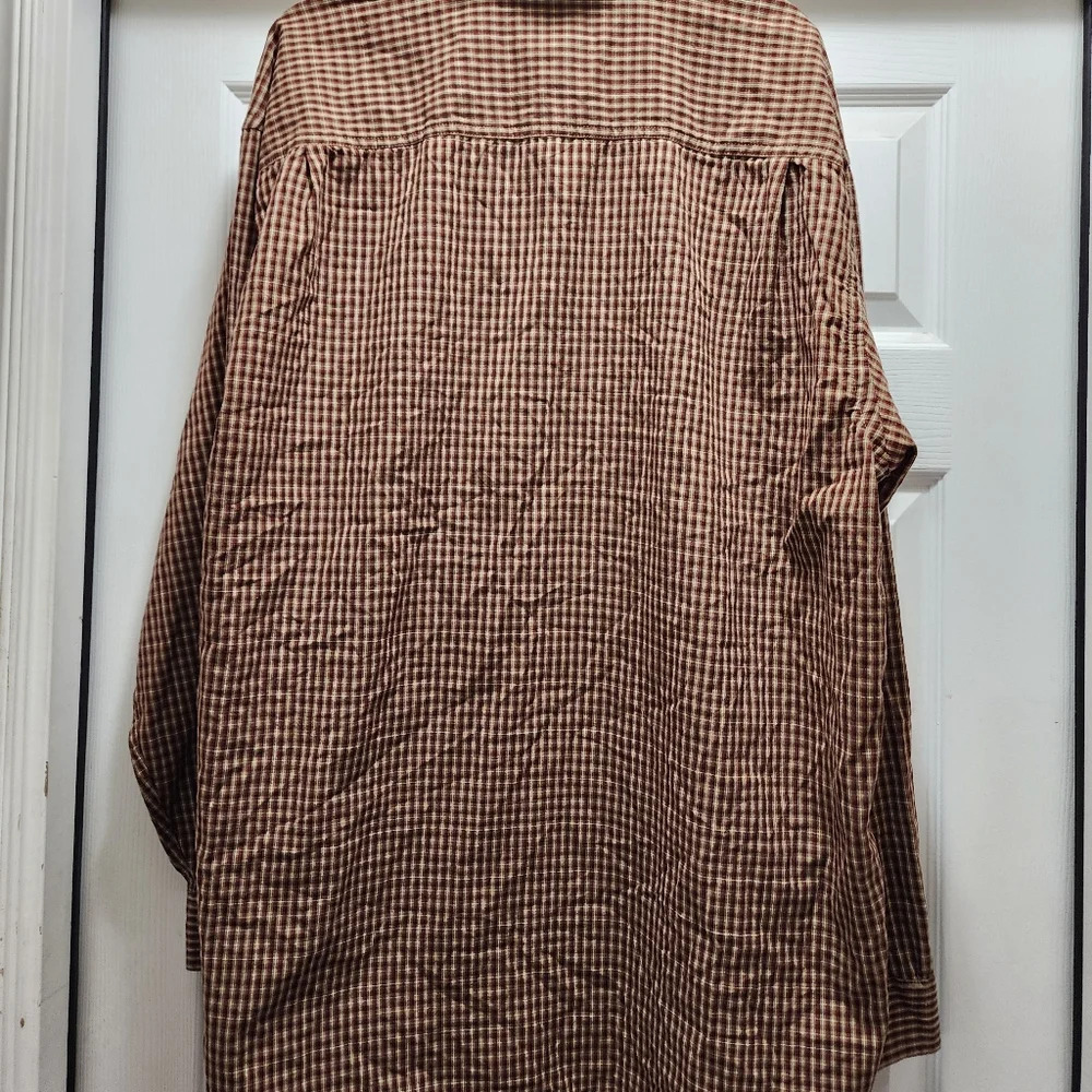 Columbia Button Down Shirt Men's XL Long Sleeve Brown Beige Plaid Cotton - Picture 4 of 11